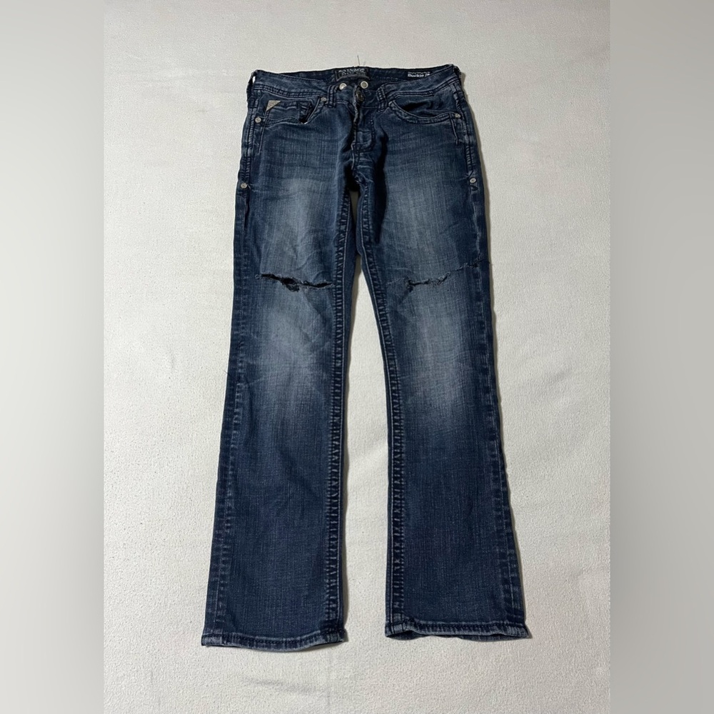 Salvage Mens 29S (28x28) Buckle Havoc Straight‎ Slim Blue Denim Distressed Jeans